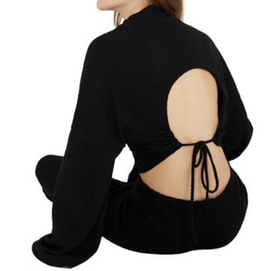 NWT BLACK REVOLVE SHOPBOP Ribbed Textured Crop Open Back Tie Top SOMETHING NAVY